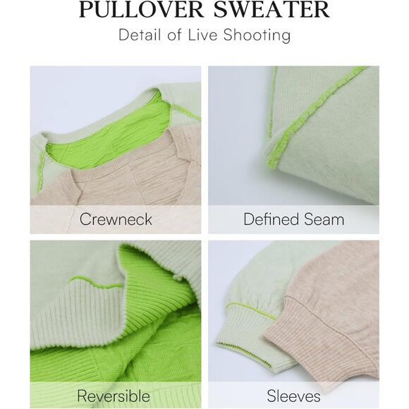 Women Reversible Crewneck Sweater Polyester Nylon Viscose Casual Pullover - Picture 6 of 6